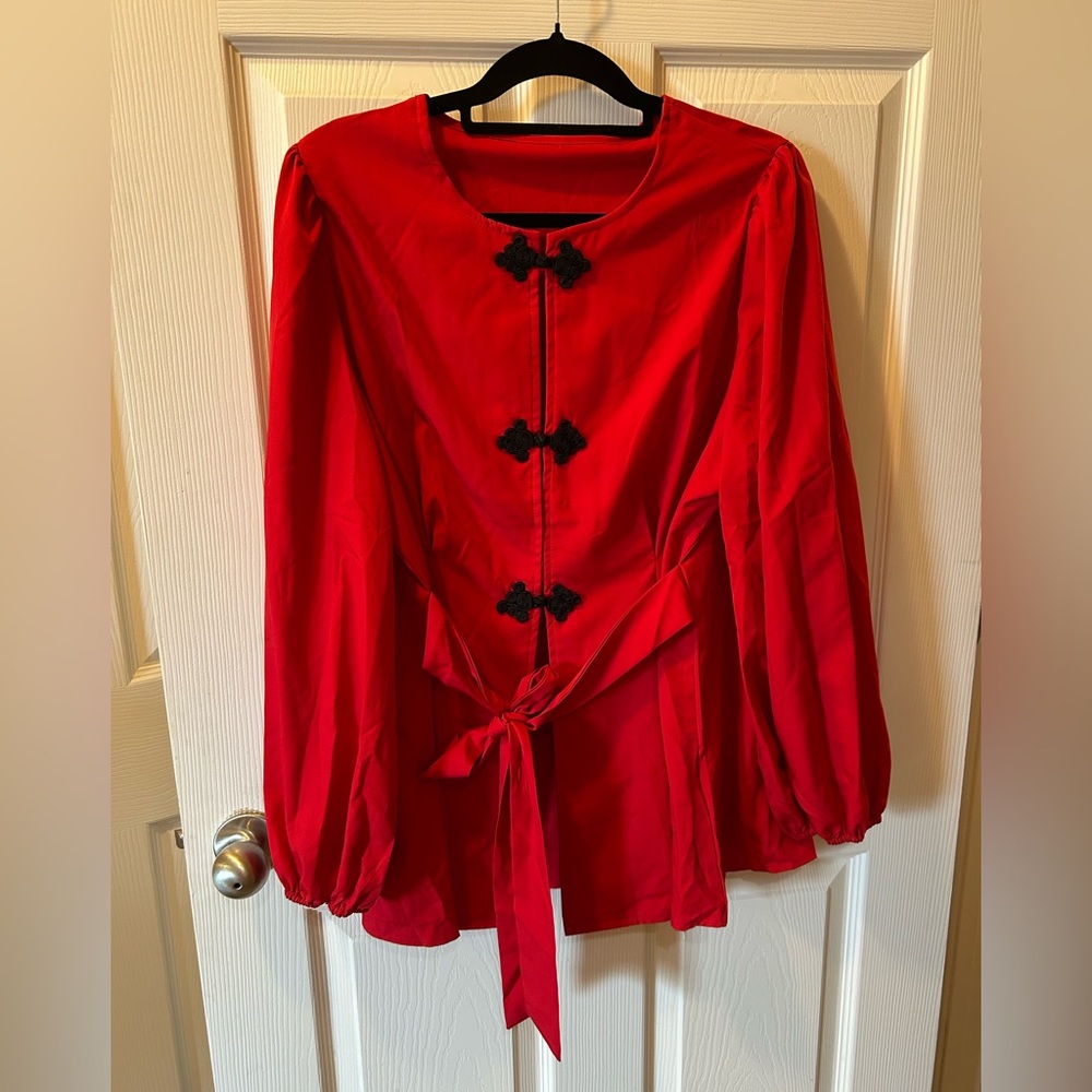 SHEIN Curve 2XL Red and Black Chinese Inspired Blouse NWOT